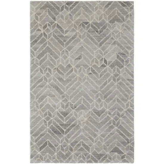 Taupe Gray And Ivory Wool Geometric Tufted Handmade Area Rug Photo 1