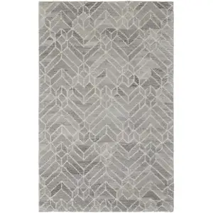 Photo of Taupe Gray And Ivory Wool Geometric Tufted Handmade Area Rug