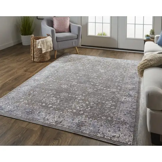 Taupe Gray And Orange Floral Power Loom Area Rug Photo 5