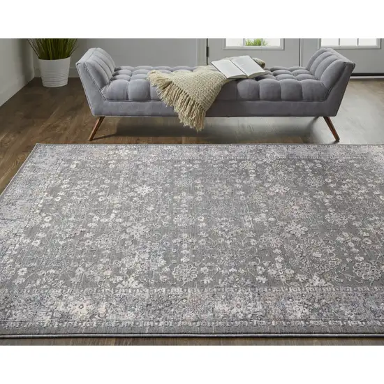 Taupe Gray And Orange Floral Power Loom Area Rug Photo 7