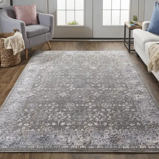 Taupe Gray And Orange Floral Power Loom Area Rug Photo 6