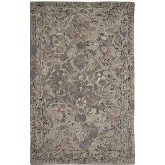 Taupe Gray And Purple Wool Abstract Tufted Handmade Stain Resistant Area Rug Photo 2