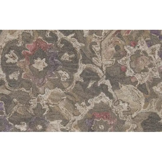 Taupe Gray And Purple Wool Abstract Tufted Handmade Stain Resistant Area Rug Photo 9