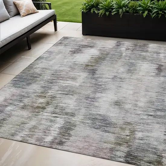 Taupe Gray And Silver Abstract Washable Indoor Outdoor Area Rug Photo 1