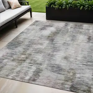 Photo of Taupe Gray And Silver Abstract Washable Indoor Outdoor Area Rug