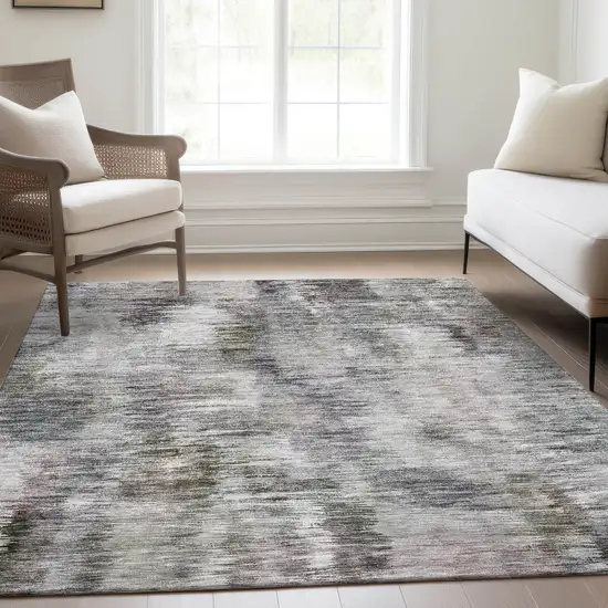 Taupe Gray And Silver Abstract Washable Indoor Outdoor Area Rug Photo 9