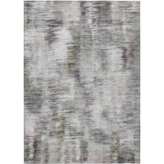 Taupe Gray And Silver Abstract Washable Indoor Outdoor Area Rug Photo 2