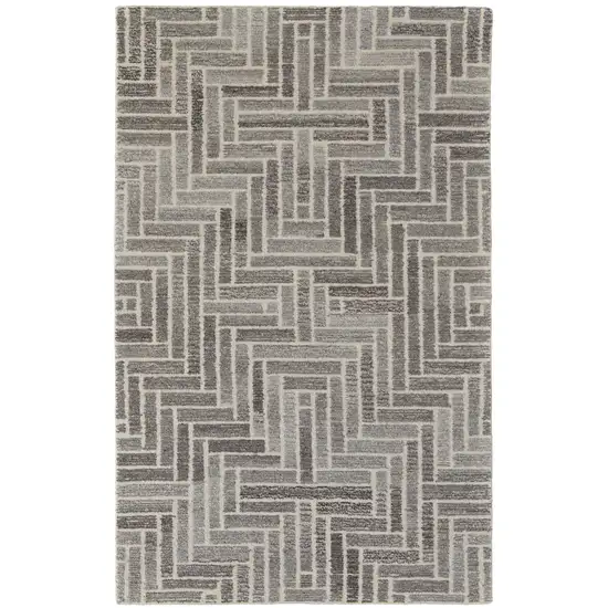 Tan and Gray Wool Geometric Hand Tufted Area Rug Photo 2