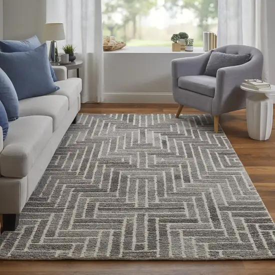 Taupe Gray And Tan Wool Geometric Tufted Handmade Area Rug Photo 6