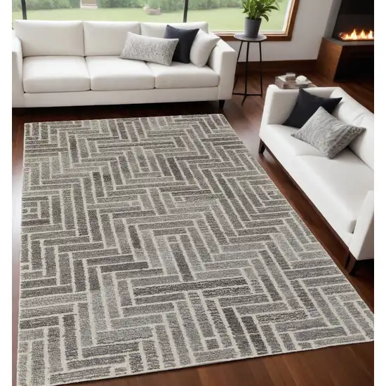 Tan and Gray Wool Geometric Hand Tufted Area Rug Photo 1