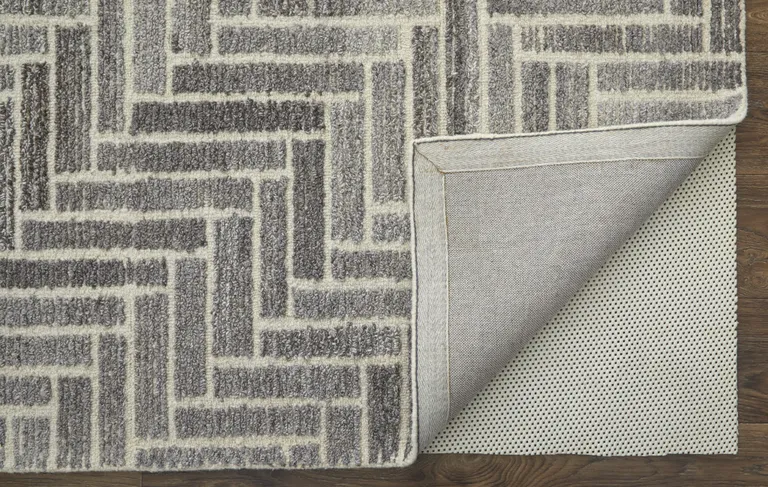 Taupe Gray And Tan Wool Geometric Tufted Handmade Area Rug Photo 5