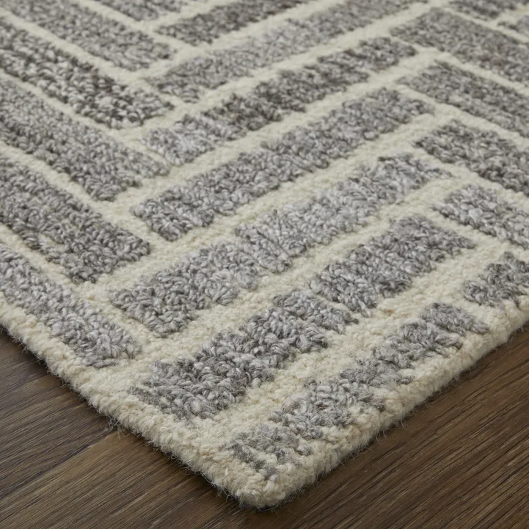 Taupe Gray And Tan Wool Geometric Tufted Handmade Area Rug Photo 4