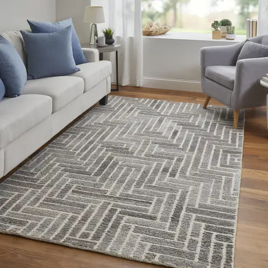 Taupe Gray And Tan Wool Geometric Tufted Handmade Area Rug Photo 7