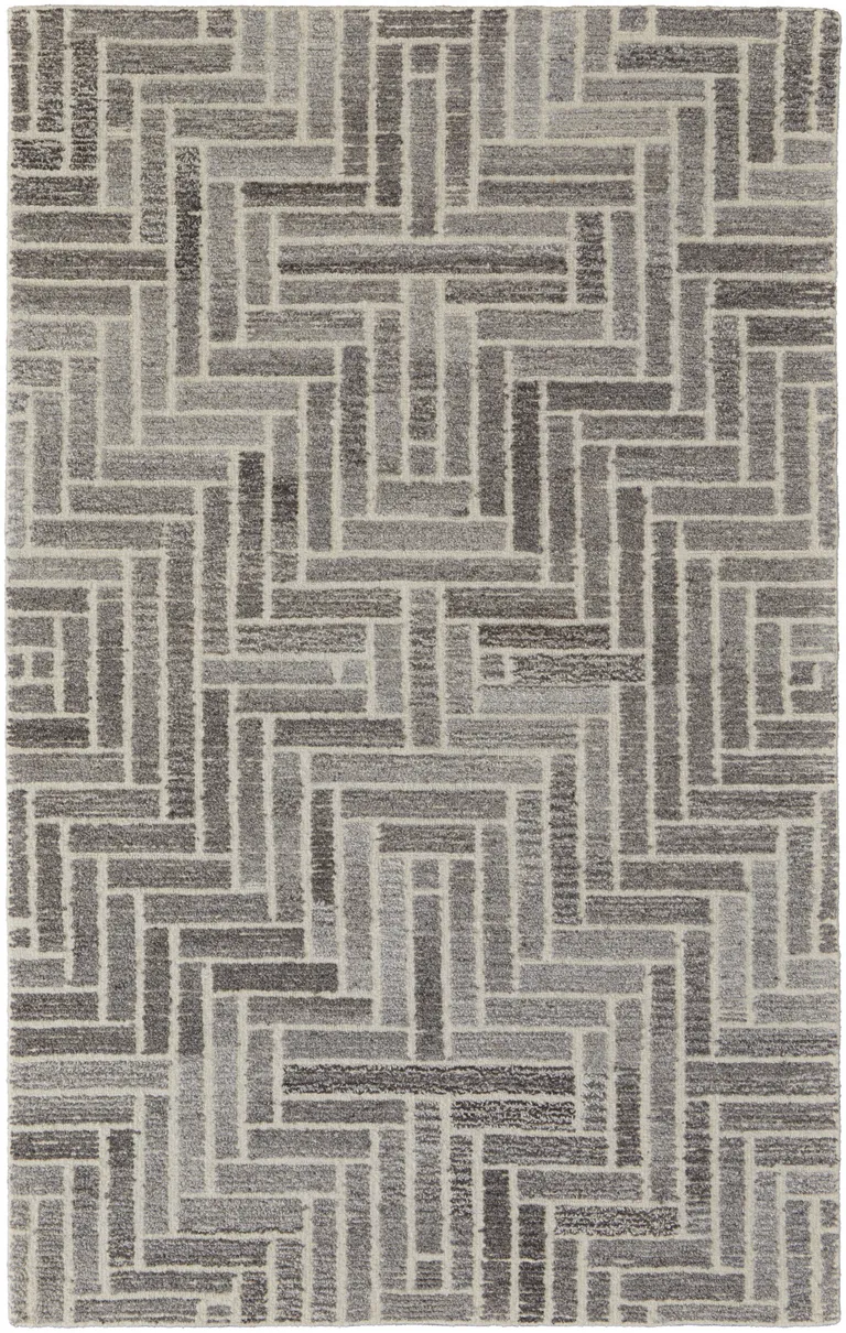 Taupe Gray And Tan Wool Geometric Tufted Handmade Area Rug Photo 1