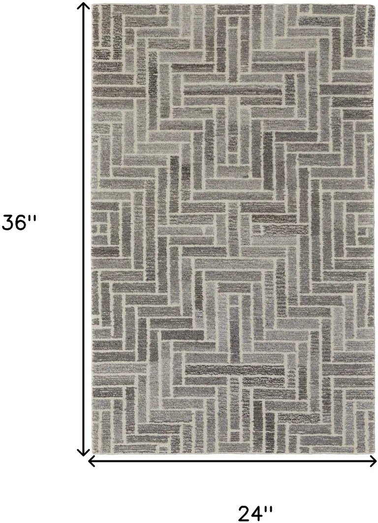 Taupe Gray And Tan Wool Geometric Tufted Handmade Area Rug Photo 5