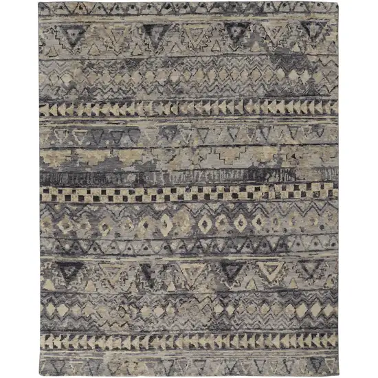 Taupe Gray and Tan Wool Geometric Hand Knotted Area Rug Photo 2