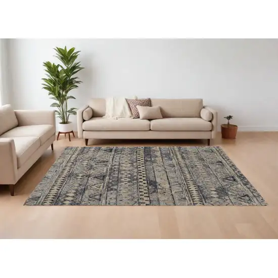 Taupe Gray and Tan Wool Geometric Hand Knotted Area Rug Photo 1