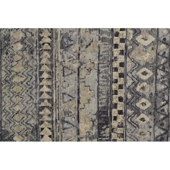 Taupe Gray and Tan Wool Geometric Hand Knotted Area Rug Photo 9