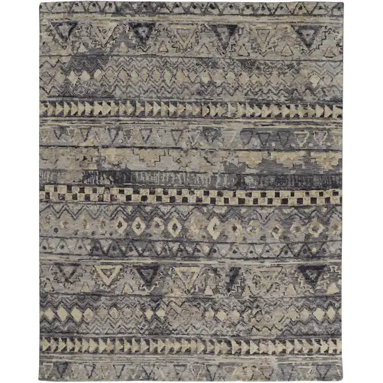 Taupe Gray and Tan Wool Geometric Hand Knotted Area Rug Photo 5