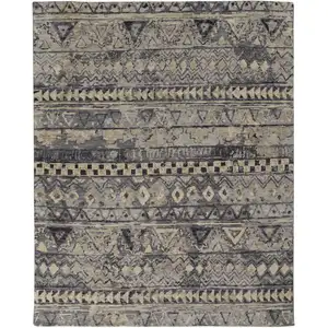 Photo of Taupe Gray and Tan Wool Geometric Hand Knotted Area Rug