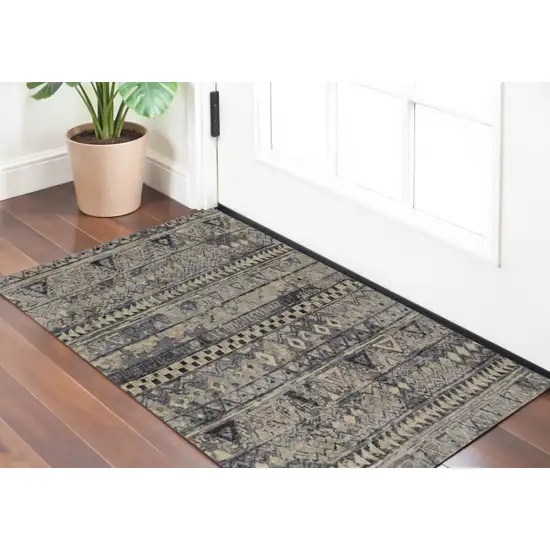 Taupe Gray and Tan Wool Geometric Hand Knotted Area Rug Photo 1