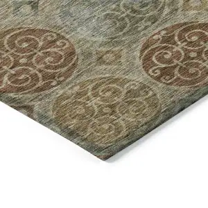 Photo of Taupe Green And Gold Trellis Washable Indoor Outdoor Area Rug