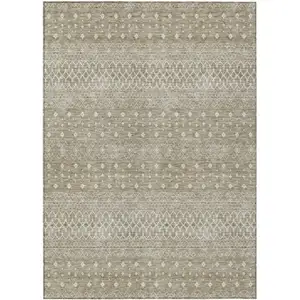 Photo of Taupe Green And Ivory Tribal Washable Indoor Outdoor Area Rug