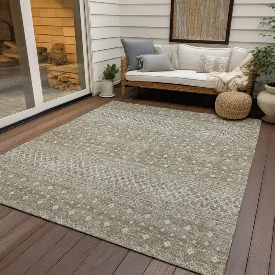 Taupe Green And Ivory Tribal Washable Indoor Outdoor Area Rug Photo 6