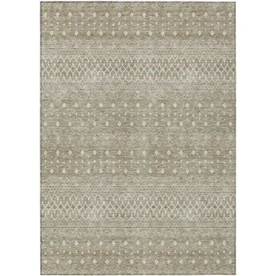 Taupe Green And Ivory Tribal Washable Indoor Outdoor Area Rug Photo 1