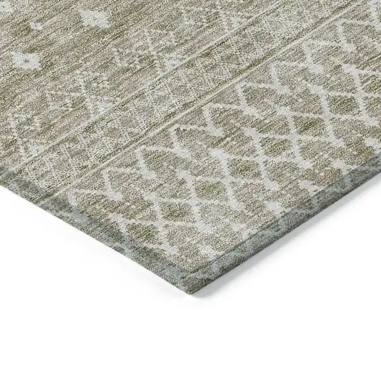 Taupe Green And Ivory Tribal Washable Indoor Outdoor Area Rug Photo 3