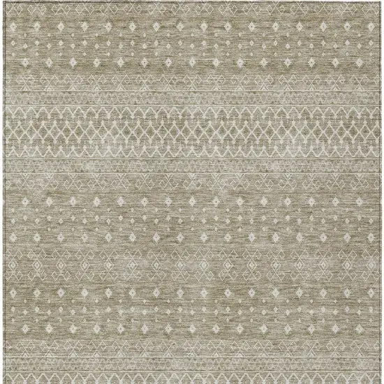 Taupe Green And Ivory Tribal Washable Indoor Outdoor Area Rug Photo 5