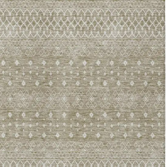 Taupe Green And Ivory Tribal Washable Indoor Outdoor Area Rug Photo 4