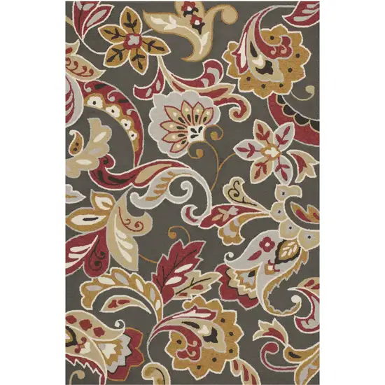 5'X8' Taupe Hand Hooked Uv Treated Floral Indoor Outdoor Area Rug Photo 2