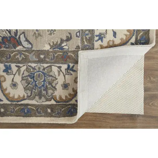 Taupe Ivory And Blue Wool Floral Tufted Handmade Stain Resistant Area Rug Photo 4