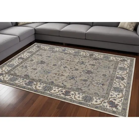 Ivory and Blue Wool Floral Hand Tufted Area Rug Photo 1