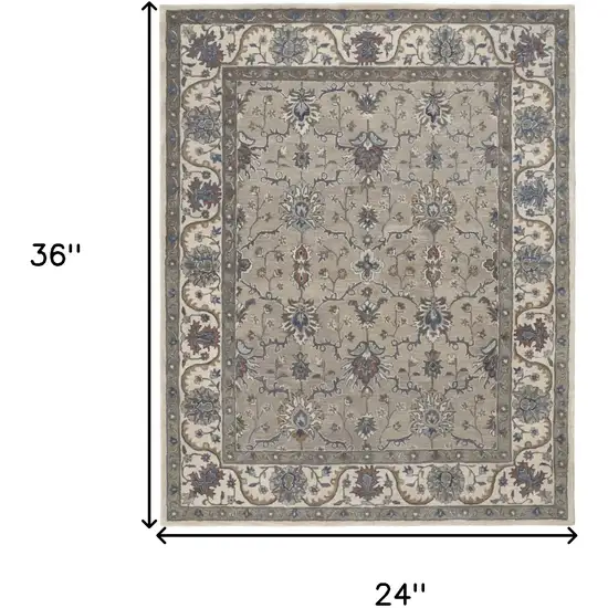 Taupe Ivory And Blue Wool Floral Tufted Handmade Stain Resistant Area Rug Photo 10