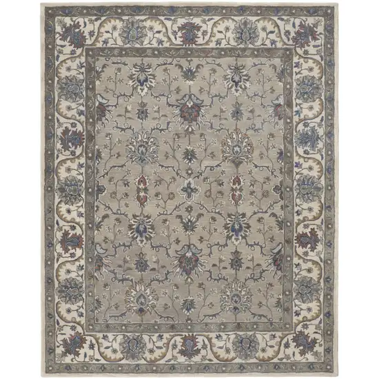 Taupe Ivory And Blue Wool Floral Tufted Handmade Stain Resistant Area Rug Photo 1