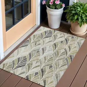 Photo of Taupe Ivory And Brown Geometric Washable Indoor Outdoor Area Rug