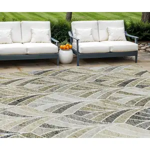 Photo of Taupe Ivory And Brown Geometric Washable Indoor Outdoor Area Rug