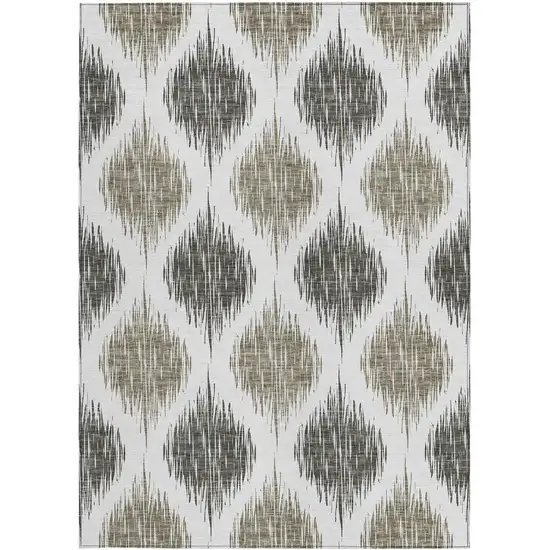 Taupe Ivory And Brown Ikat Washable Indoor Outdoor Area Rug Photo 6