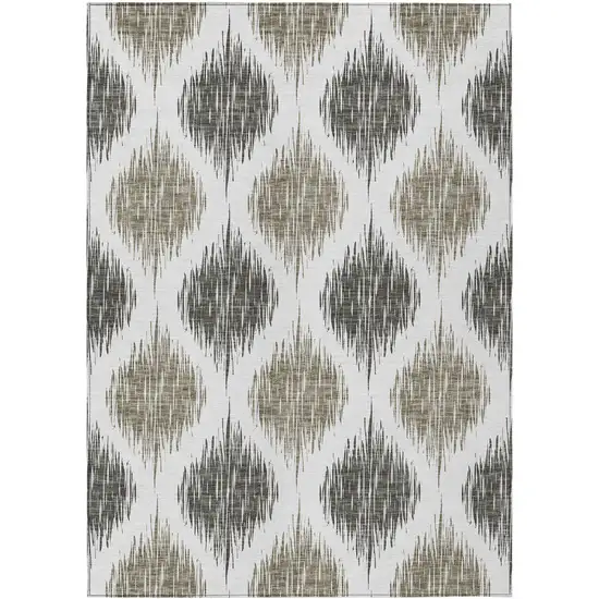 Taupe Ivory And Brown Ikat Washable Indoor Outdoor Area Rug Photo 2