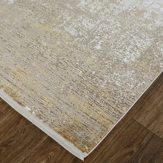 Taupe Ivory And Gold Abstract Area Rug With Fringe Photo 3