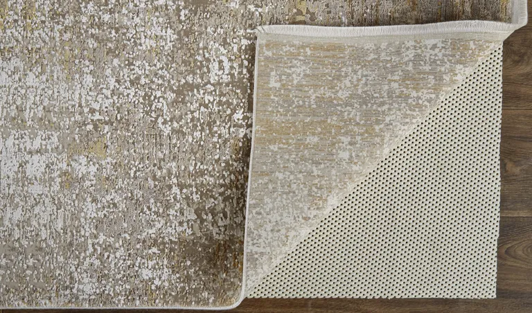 Taupe Ivory And Gold Abstract Area Rug With Fringe Photo 2