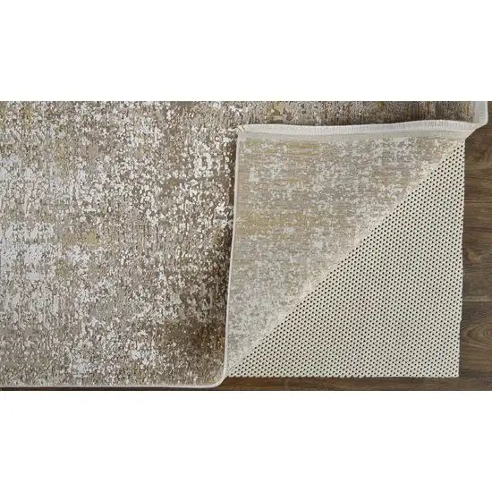 Taupe Ivory And Gold Abstract Area Rug With Fringe Photo 2