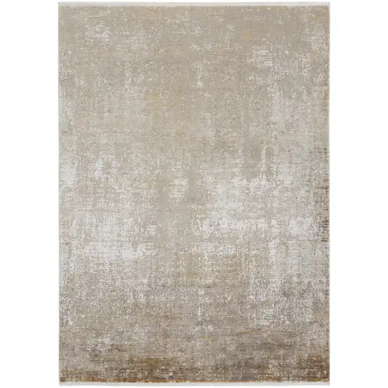 Taupe Ivory And Gold Abstract Area Rug With Fringe Photo 1