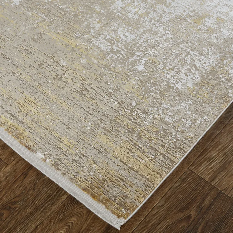 Taupe Ivory And Gold Abstract Area Rug With Fringe Photo 4