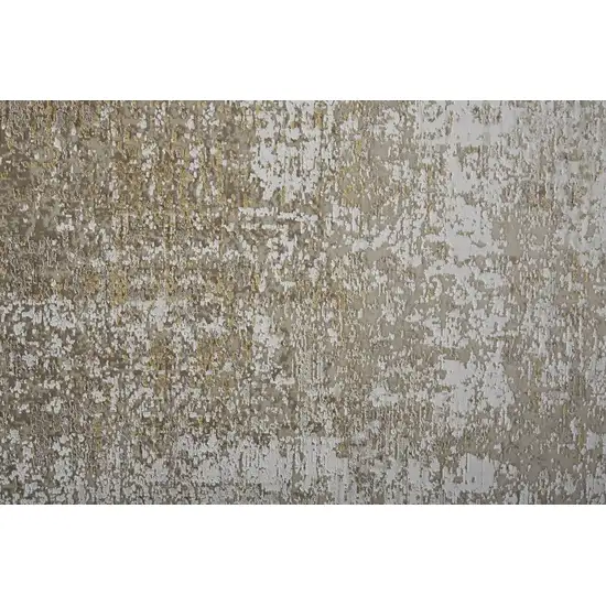 Taupe Ivory And Gold Abstract Power Loom Distressed Area Rug With Fringe Photo 9