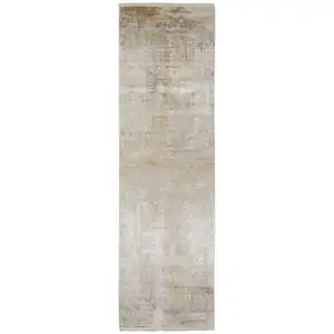 Photo of Taupe Ivory And Gold Abstract Runner Rug With Fringe