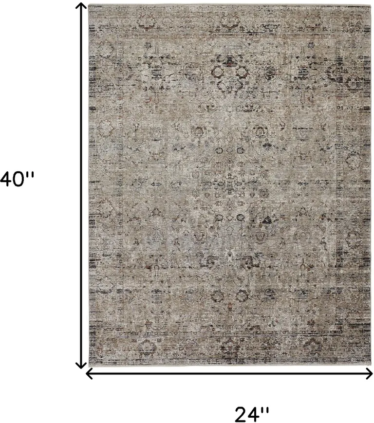 Taupe Ivory And Gray Abstract Distressed Area Rug With Fringe Photo 4