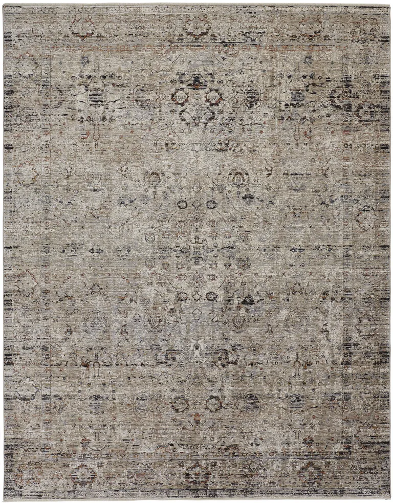 Taupe Ivory And Gray Abstract Distressed Area Rug With Fringe Photo 1